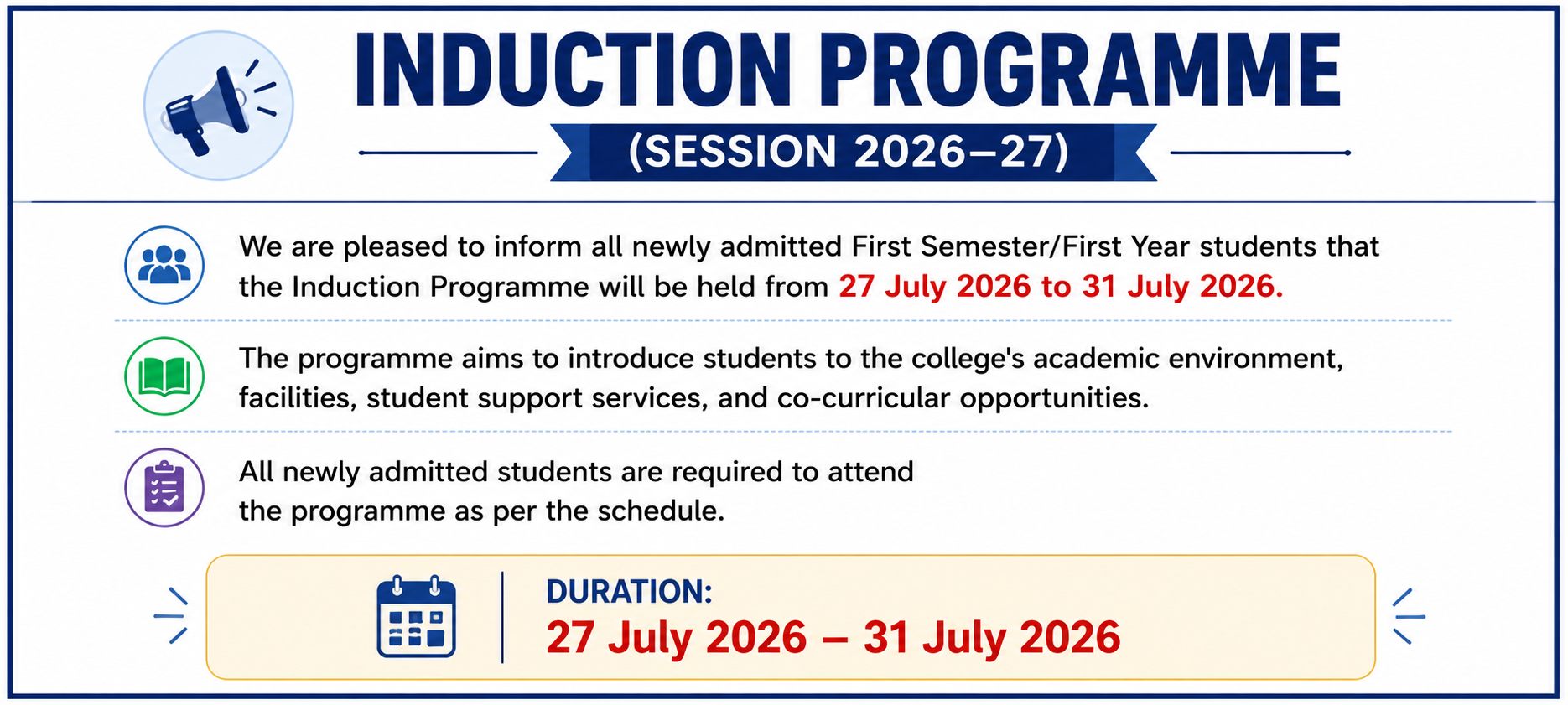Induction Programme Notice (Session 2026–27)